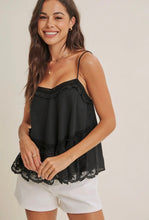 Load image into Gallery viewer, PREORDER Lace Trim Babydoll Cami Top (Black &amp; White) - Juniper

