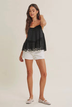 Load image into Gallery viewer, PREORDER Lace Trim Babydoll Cami Top (Black &amp; White) - Juniper
