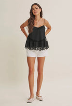 Load image into Gallery viewer, PREORDER Lace Trim Babydoll Cami Top (Black &amp; White) - Juniper
