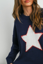Load image into Gallery viewer, PREORDER Starlit Nights Knit Sweater – Navy &amp; White
