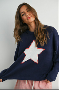 PREORDER Starlit Nights Knit Sweater – Navy & White