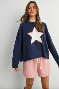 PREORDER Starlit Nights Knit Sweater – Navy & White