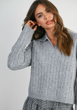 Load image into Gallery viewer, Grey Cable Knit Sweater – Cozy Cropped Pullover

