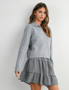 Grey Cable Knit Sweater – Cozy Cropped Pullover