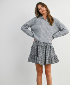 Grey Cable Knit Sweater – Cozy Cropped Pullover