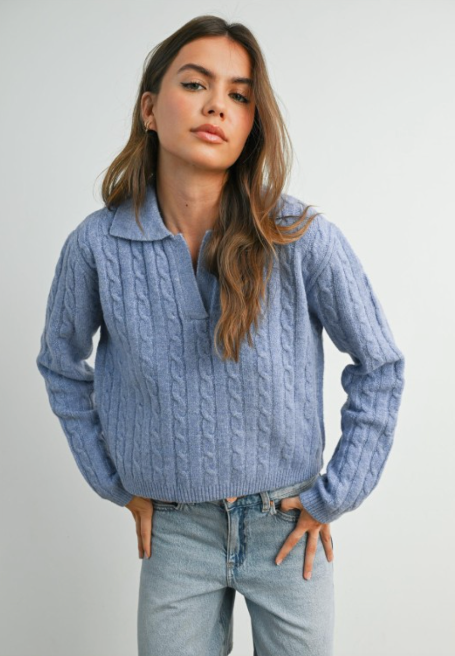 Grey Cable Knit Sweater – Cozy Cropped Pullover