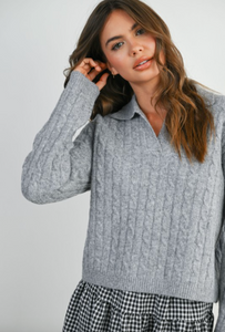 Grey Cable Knit Sweater – Cozy Cropped Pullover
