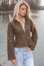Load image into Gallery viewer, Brown fitted denim jacket for women | vintage western jacket
