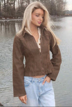 Load image into Gallery viewer, Brown fitted denim jacket for women | vintage western jacket
