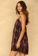 Load image into Gallery viewer, Chocolate brown floral lace mini dress
