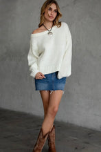 Load image into Gallery viewer, Cozy muse beige off-the-shoulder knit sweater
