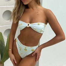 Load image into Gallery viewer, Lemonade Delight Strapless Bikini with High Waist Cheeky Bottoms
