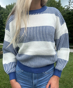 Blue Chunky Striped Sweater