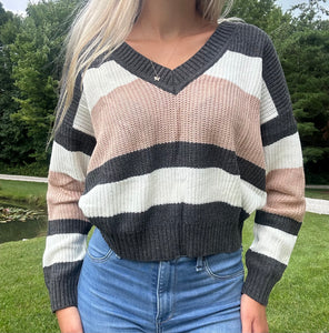 V Neck Striped Sweater