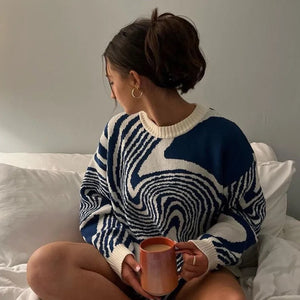 Abstract Blue Oversized Sweater