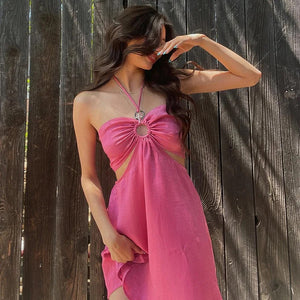 Pink Cutout Halter Dress - Juniper