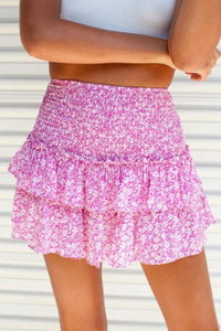 Pink Floral Ruffle Skirt
