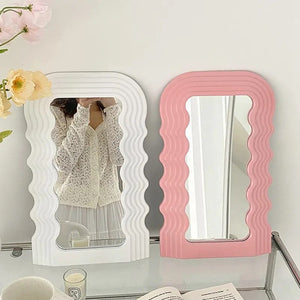 Wave Decorative Mirror Makeup Mirror Irregular Cosmetic Mirrors Desktop Ornament for Dormitory Bedroom Bathroom Home Decor