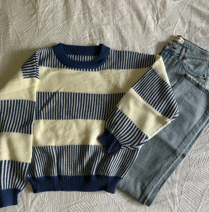 Blue Chunky Striped Sweater
