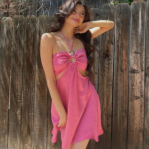 Pink Cutout Halter Dress - Juniper
