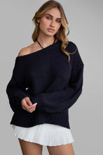 Load image into Gallery viewer, Midnight muse navy off-the-shoulder knit sweater
