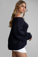 Load image into Gallery viewer, Midnight muse navy off-the-shoulder knit sweater
