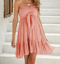 Load image into Gallery viewer, Pink/Blue Floral Strapless Ruffle Dress - Juniper
