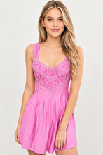 Load image into Gallery viewer, Pink lace romper with crisscross open back
