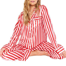 Load image into Gallery viewer, Red and Green Striped Satin Christmas Pajamas - Juniper

