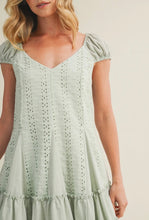 Load image into Gallery viewer, Sage Eyelet Babydoll Mini Dress - Juniper
