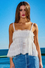 Load image into Gallery viewer, White lace trim babydoll cami top
