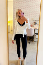 Load image into Gallery viewer, White long sleeve wrap top with tie waist
