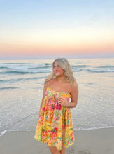 Load image into Gallery viewer, Yellow &amp; Pink Floral Mini Dress – Summer Spaghetti Strap Sundress - Juniper
