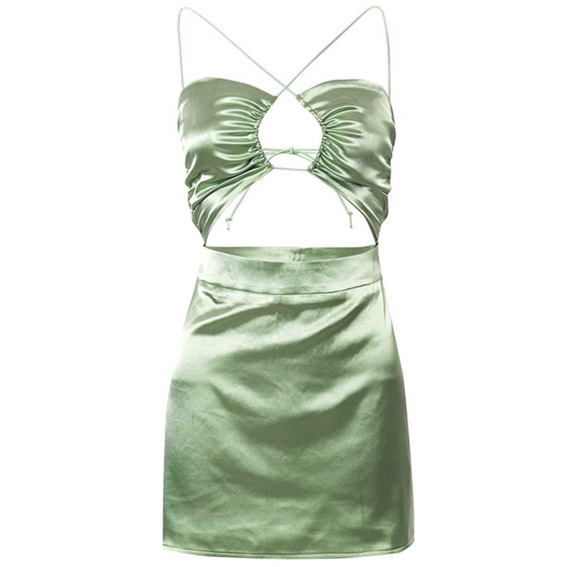 Green Satin Cutout Dress Juniper Green Satin Cutout Dress Juniper