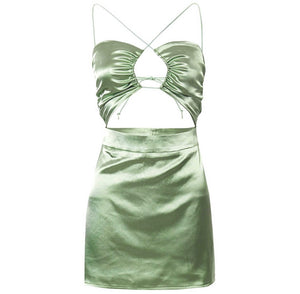 Green Satin Cutout Dress - Juniper