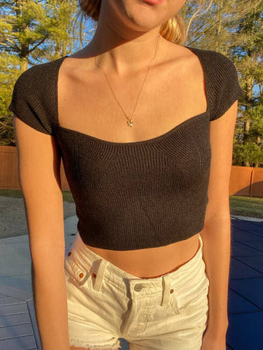 Black Knitted Square Neck Croptop - Juniper