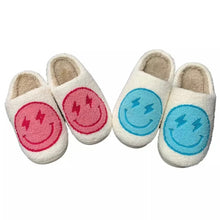 Load image into Gallery viewer, HOT PINK AND BLUE LIGHTNING HAPPY SLIPPERS - Juniper
