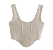 Load image into Gallery viewer, Tan Ribbed Corset Top - Juniper
