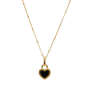 Gold Pendant Necklace, Gold Chain Choker, Heart Charm Necklace, Gold Choker with Charm, Heart Pendant, Gold Plated, Adjustable - Juniper