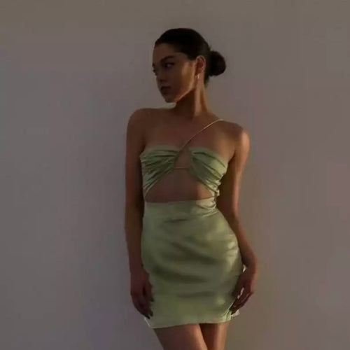 Green Satin Cutout Dress - Juniper