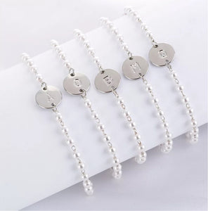 Pearl Initial Bracelet, Custom Initial Bracelet, Freshwater Dainty Pearl Bracelet, Gold Heart Charm, Personalized Pearl Letter Bracelet - Juniper