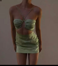 Load image into Gallery viewer, Green Satin Cutout Dress - Juniper

