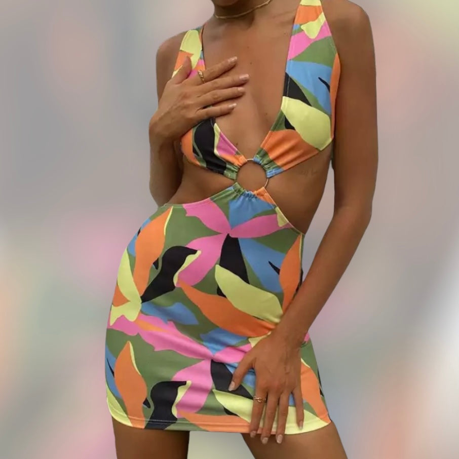 Y2K Abstract Cutout Dress - Juniper