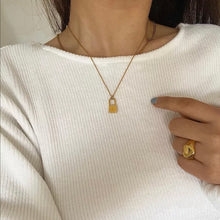 Load image into Gallery viewer, Gold Pendant Initial Lock Necklace, Gold Chain Choker, Charm Necklace, Gold Charm, Lock Pendant, Gold Plated, Adjustable - Juniper
