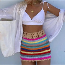 Load image into Gallery viewer, Knitted Rainbow Striped Skirt - Juniper
