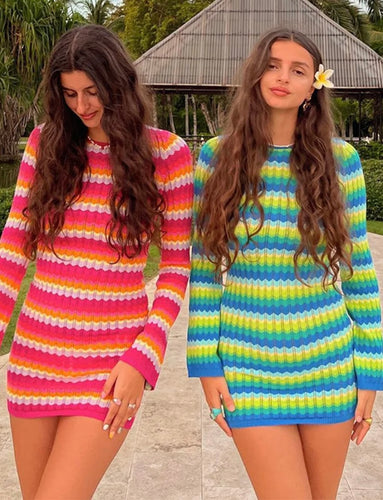 Colorful Long Sleeve Bodycon Dress - Juniper